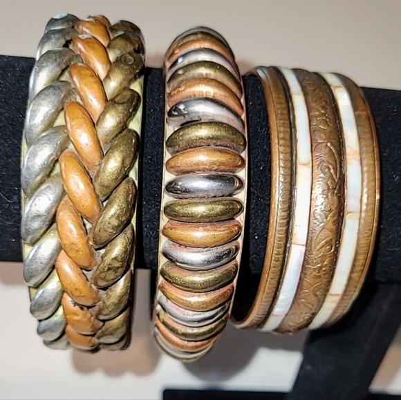 3 COPPER & MIXED METAL BANGLE BRACELETS - MADE IN INDIA - Picture 2 of 9